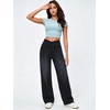 image:imageWomens 4Way Stretchy Jeans High Waisted Wide Leg Denim Pants with PocketsMidblack