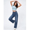 image:imageWomens 4Way Stretchy Jeans High Waisted Wide Leg Denim Pants with PocketsVintage Darkblue