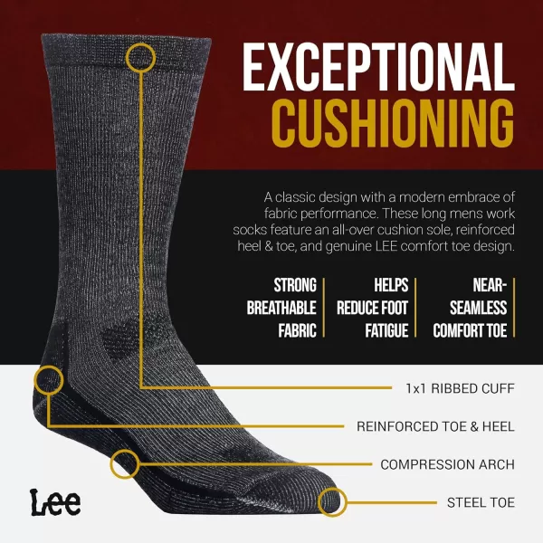 Lee Heavyweight Long Cushion Boot Socks for Men  Crew Socks for Work Size 612BlackGreyBlack