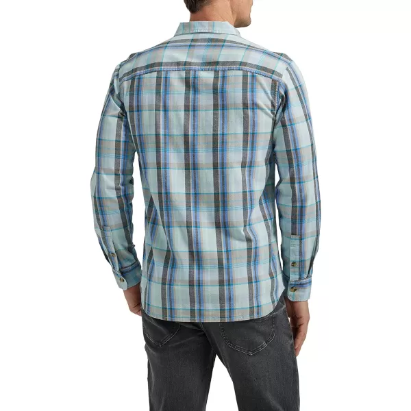 Lee Mens Extreme Motion All Purpose Long Sleeve Worker ShirtMushroom Seaglass Plaid