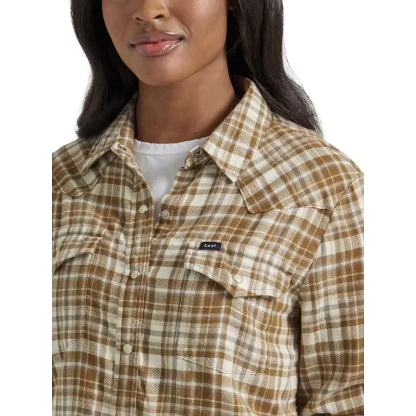 Lee Womens Legendary Slim Fit Western Snap ShirtNeutral Multi Plaid