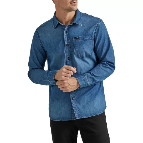 Lee Mens Extreme Motion All Purpose Long Sleeve Worker ShirtDenim Medium Wash Indigo