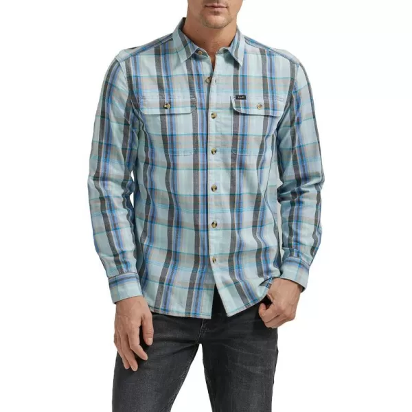 Lee Mens Extreme Motion All Purpose Long Sleeve Worker ShirtMushroom Seaglass Plaid