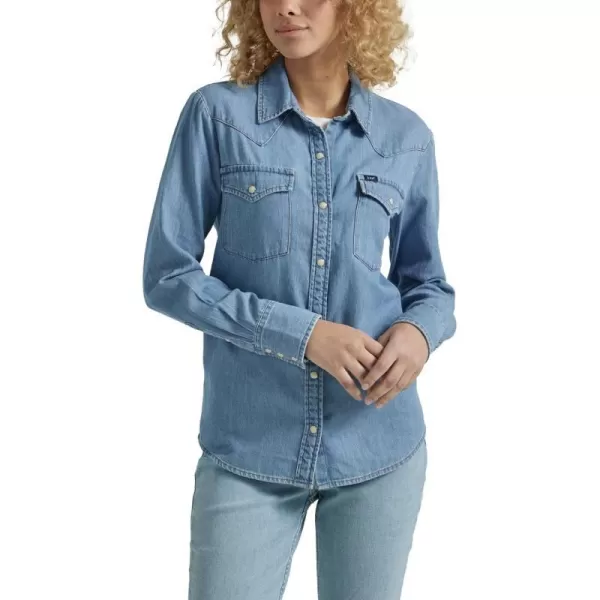 Lee Womens Legendary Slim Fit Western Snap ShirtDecent Mid  Mid Blue