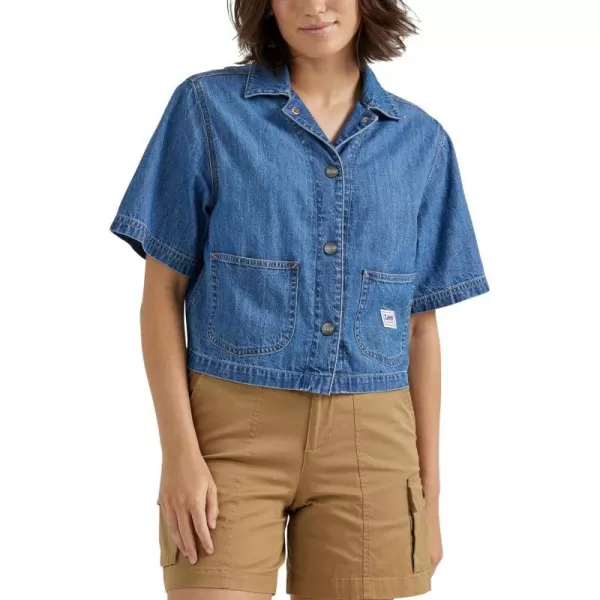 Lee Womens Legendary Short Sleeve Crop Chore ShirtMemories Medium Blue