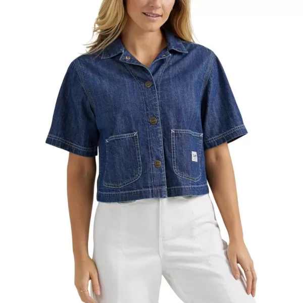 Lee Womens Legendary Short Sleeve Crop Chore ShirtThrough the Woods Dark Blue