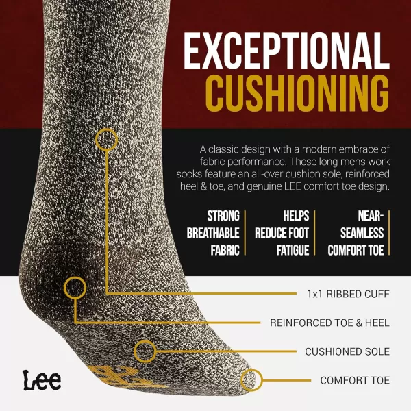 Lee Heavyweight Long Cushion Boot Socks for Men  Crew Socks for Work Size 612Dark BrownSand