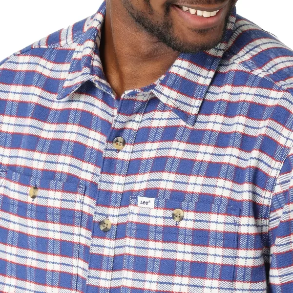 Lee Mens Workwear Loose Fit Long Sleeve ButtonDown OvershirtAnthem Blue Plaid Flannel