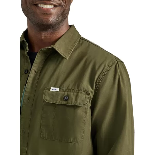 Lee Mens Workwear Loose Fit Long Sleeve ButtonDown OvershirtKale Olive Green Canvas