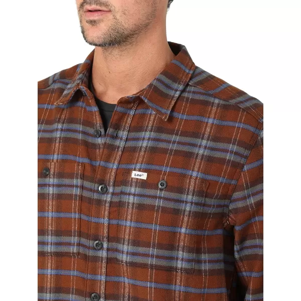 Lee Mens Workwear Loose Fit Long Sleeve ButtonDown OvershirtLight Umber Plaid