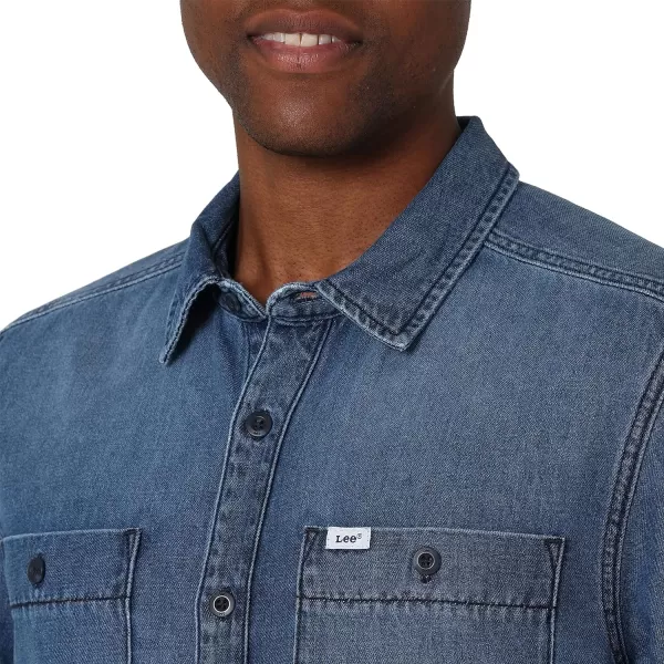 Lee Mens Workwear Loose Fit Long Sleeve ButtonDown OvershirtMid Wash Denim