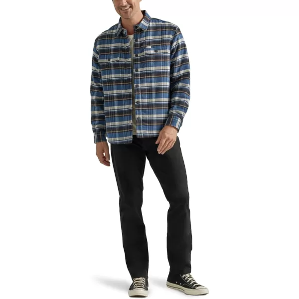 Lee Mens Workwear Loose Fit Long Sleeve ButtonDown OvershirtSherpa Lined Blue Plaid