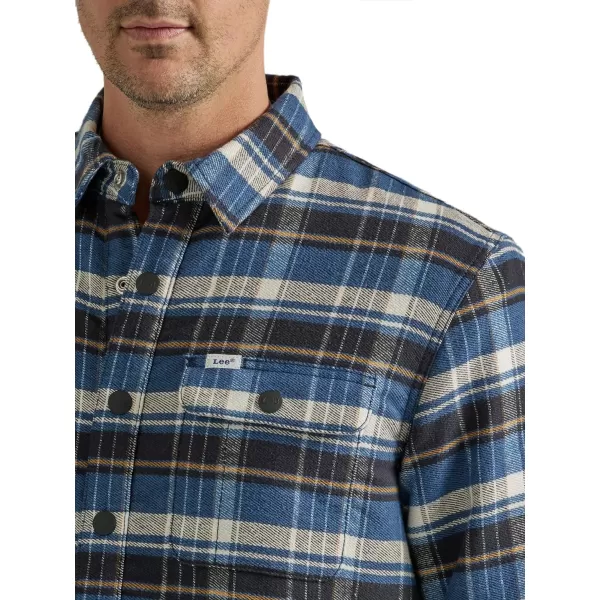 Lee Mens Workwear Loose Fit Long Sleeve ButtonDown OvershirtSherpa Lined Blue Plaid