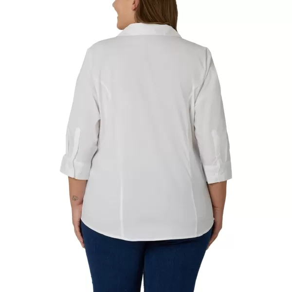 Riders by Lee Indigo Womens Plus Size Easy Care  Sleeve Woven ShirtArctic White