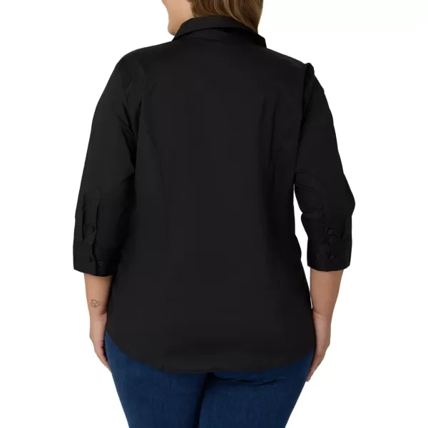 Riders by Lee Indigo Womens Plus Size Easy Care  Sleeve Woven ShirtBlack Soot