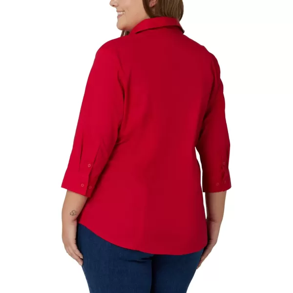 Riders by Lee Indigo Womens Plus Size Easy Care  Sleeve Woven ShirtClassic Red