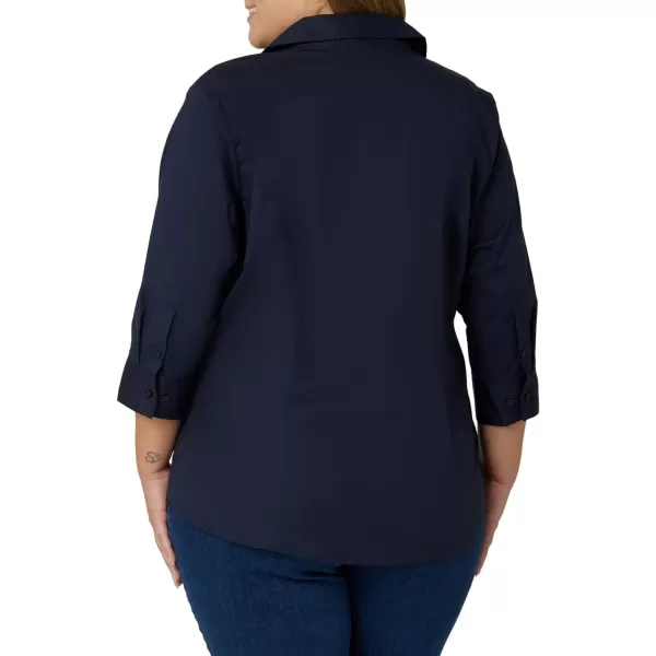 Riders by Lee Indigo Womens Plus Size Easy Care  Sleeve Woven ShirtDark Navy