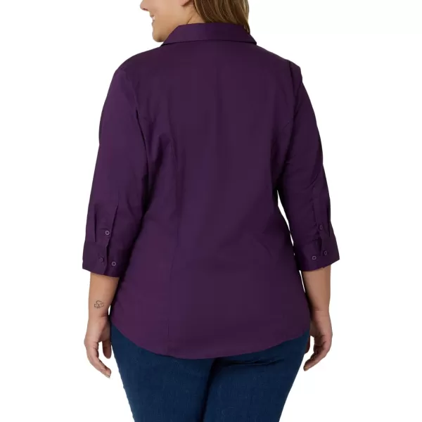 Riders by Lee Indigo Womens Plus Size Easy Care  Sleeve Woven ShirtPurple Pennant