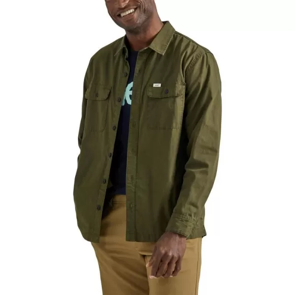 Lee Mens Workwear Loose Fit Long Sleeve ButtonDown OvershirtKale Olive Green Canvas