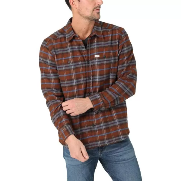 Lee Mens Workwear Loose Fit Long Sleeve ButtonDown OvershirtLight Umber Plaid