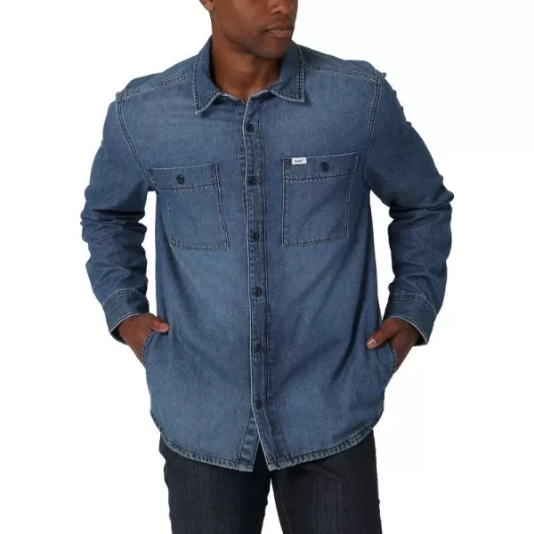 Lee Mens Workwear Loose Fit Long Sleeve ButtonDown OvershirtMid Wash Denim