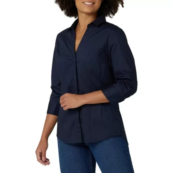 Riders by Lee Indigo Womens Easy Care  Sleeve Woven ShirtDark Navy