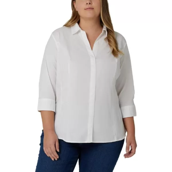 Riders by Lee Indigo Womens Plus Size Easy Care  Sleeve Woven ShirtArctic White