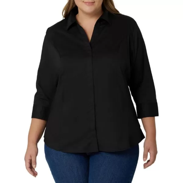 Riders by Lee Indigo Womens Plus Size Easy Care  Sleeve Woven ShirtBlack Soot