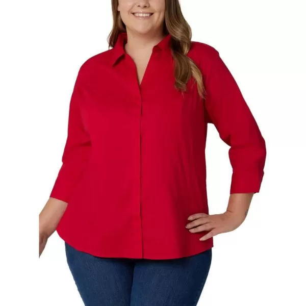 Riders by Lee Indigo Womens Plus Size Easy Care  Sleeve Woven ShirtClassic Red