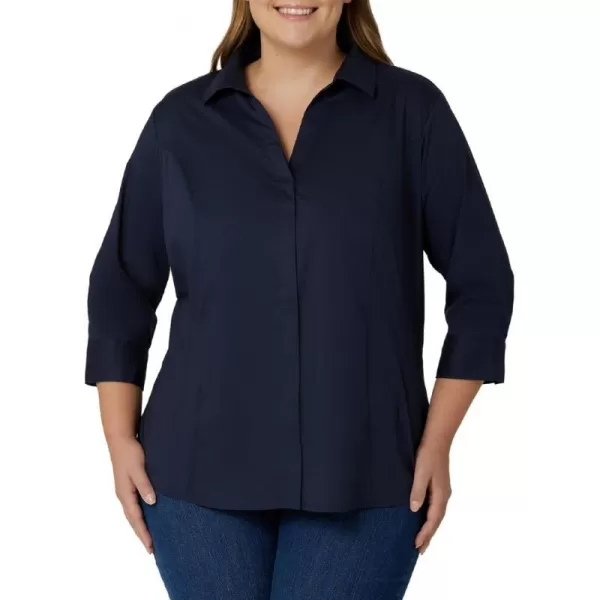 Riders by Lee Indigo Womens Plus Size Easy Care  Sleeve Woven ShirtDark Navy