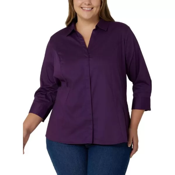 Riders by Lee Indigo Womens Plus Size Easy Care  Sleeve Woven ShirtPurple Pennant