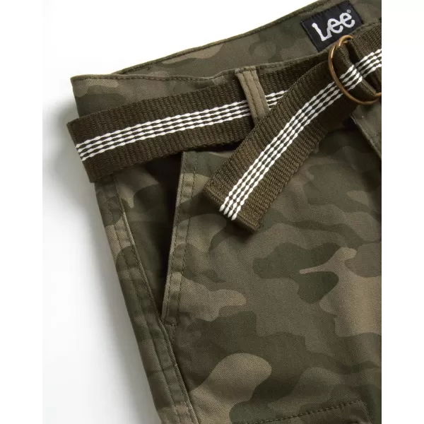 Lee Boys Shorts  Kids Cotton Stretch Cargo Shorts  Chino Khaki Shorts for Boys Canvas Belt 418 Husky AvailableGreen Camo