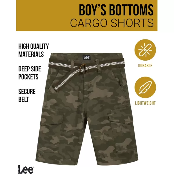 Lee Boys Shorts  Kids Cotton Stretch Cargo Shorts  Chino Khaki Shorts for Boys Canvas Belt 418 Husky AvailableGreen Camo