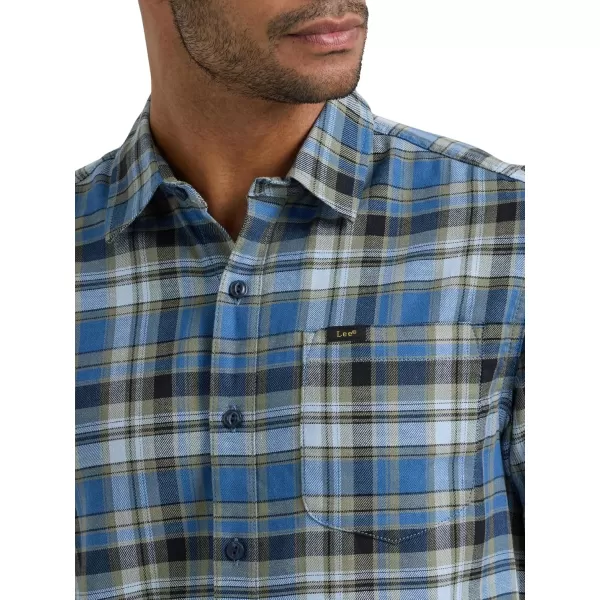 Lee Mens Extreme Motion All Purpose Long Sleeve Worker ShirtMidcentury Blue Plaid