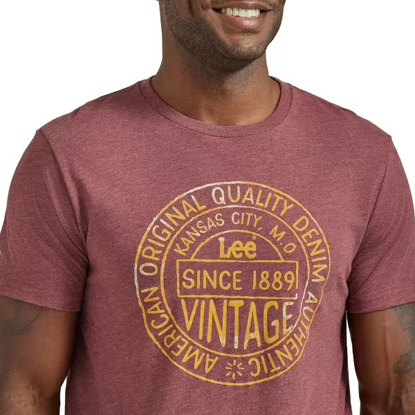 Lee Mens Short Sleeve Graphic TShirtBurgundy Heather Vintage Denim