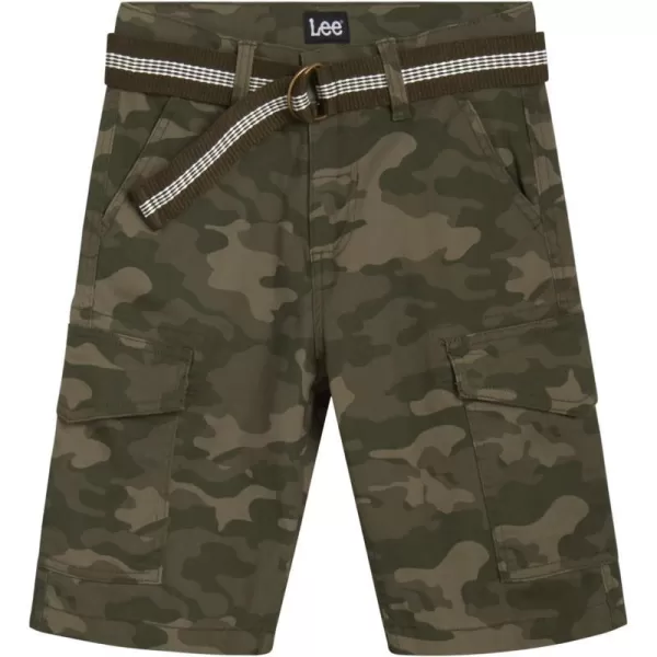 Lee Boys Shorts  Kids Cotton Stretch Cargo Shorts  Chino Khaki Shorts for Boys Canvas Belt 418 Husky AvailableGreen Camo