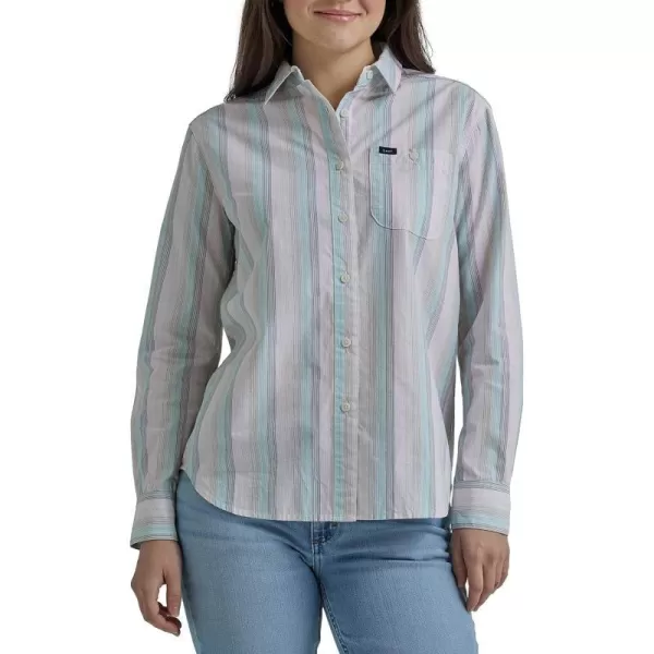 Lee Womens Legendary Long Sleeve All Purpose Button Down ShirtFort Green Stripe