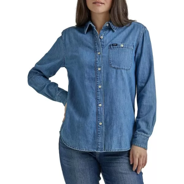 Lee Womens Legendary Long Sleeve All Purpose Button Down ShirtMid Wash