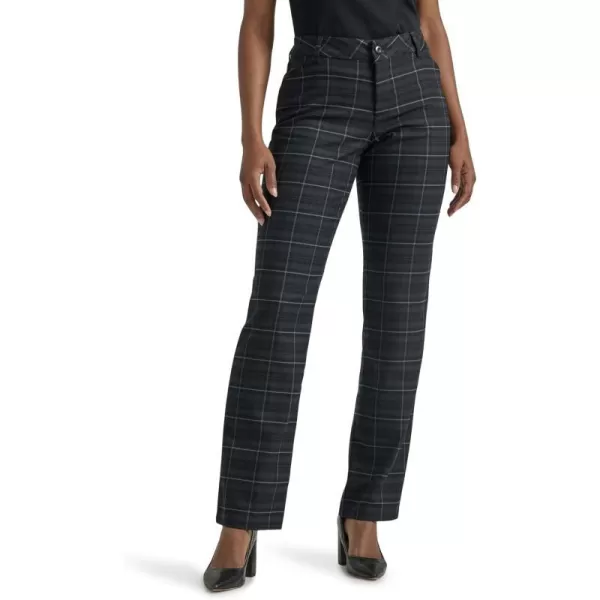 Lee Womens Petite Wrinkle Free Relaxed Fit Straight Leg PantBlackCharcoal Plaid