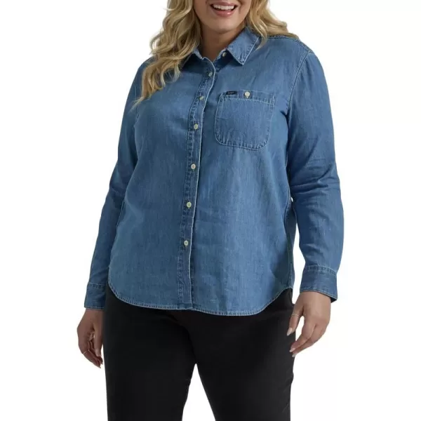 Lee Womens Plus Size Legendary Long Sleeve All Purpose Button Down ShirtMid Wash