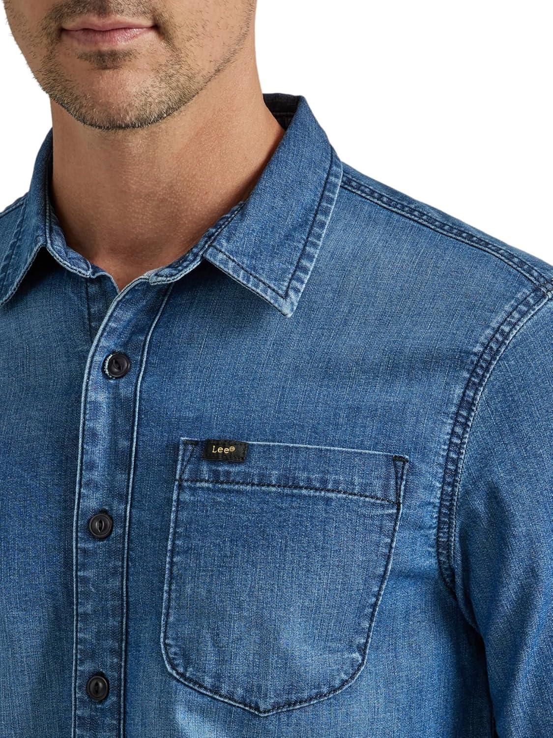 imageLee Mens All Purpose Classic Fit Long Sleeve ShirtDenim Medium Wash Indigo