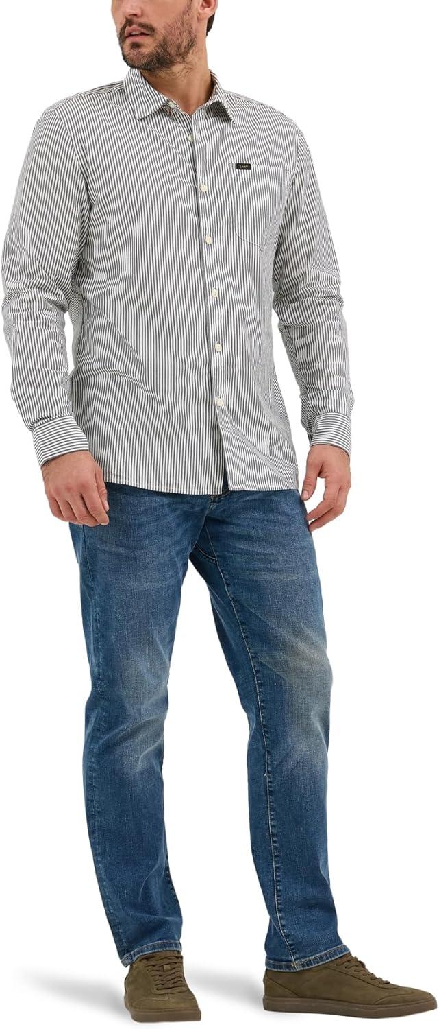 imageLee Mens All Purpose Classic Fit Long Sleeve ShirtEcru Stripe