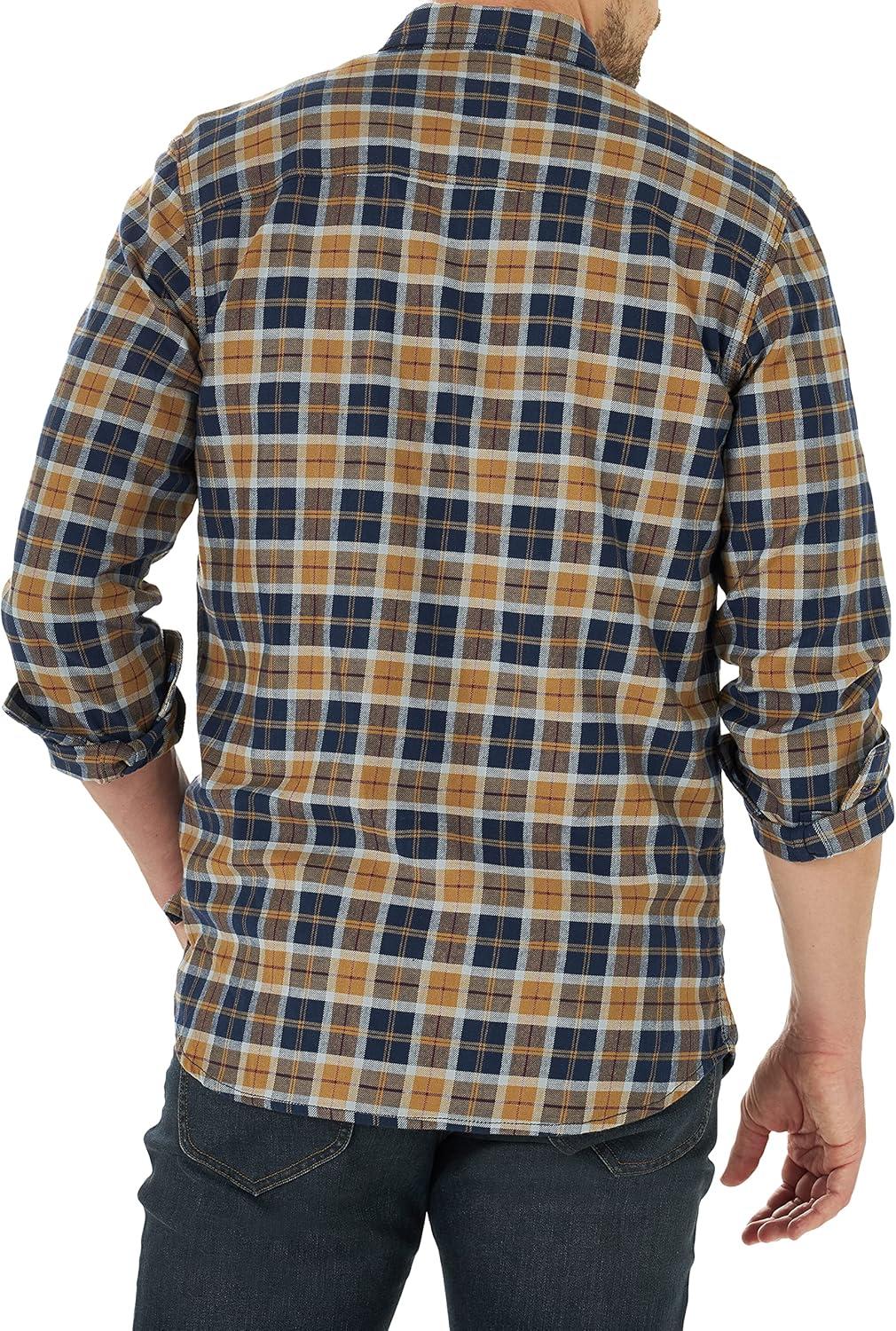 imageLee Mens All Purpose Classic Fit Long Sleeve ShirtNavyBrown Plaid  Stretch Twill