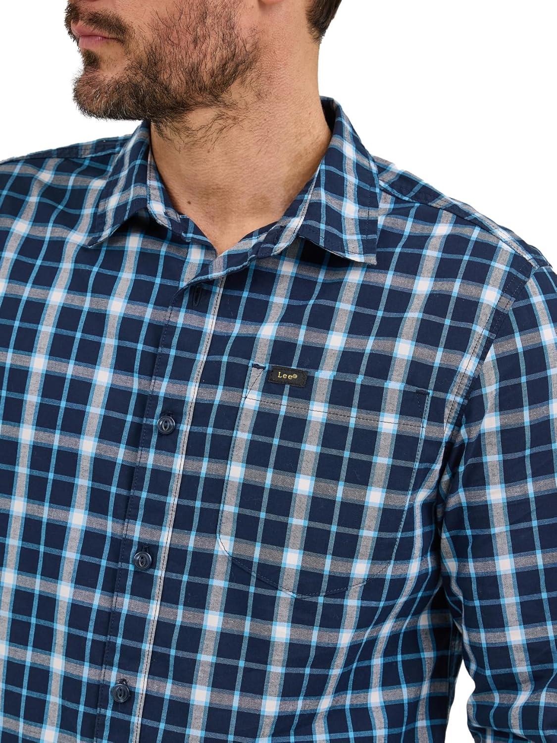 imageLee Mens All Purpose Classic Fit Long Sleeve ShirtRivet Navy Plaid