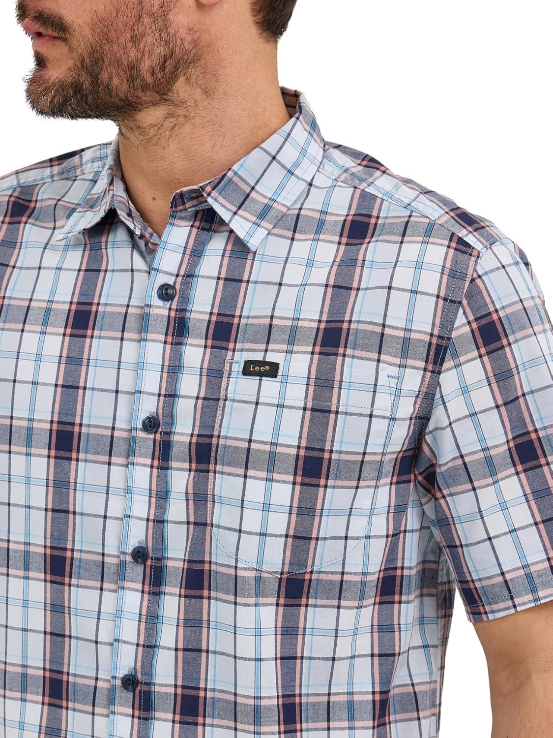 imageLee Mens All Purpose Classic Fit Short Sleeve ShirtAurora Sepia Plaid