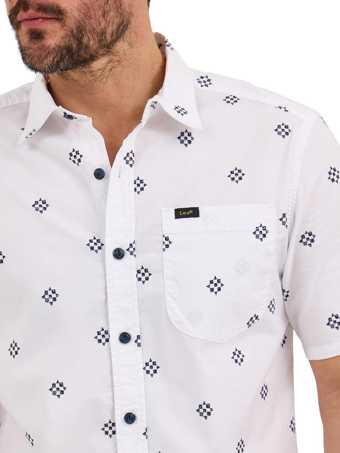 imageLee Mens All Purpose Classic Fit Short Sleeve ShirtWhite Geometric