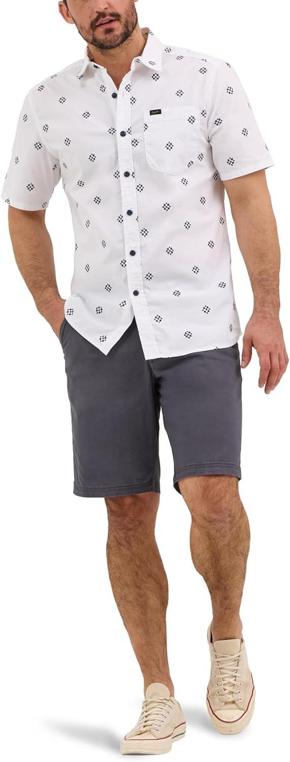imageLee Mens All Purpose Classic Fit Short Sleeve ShirtWhite Geometric