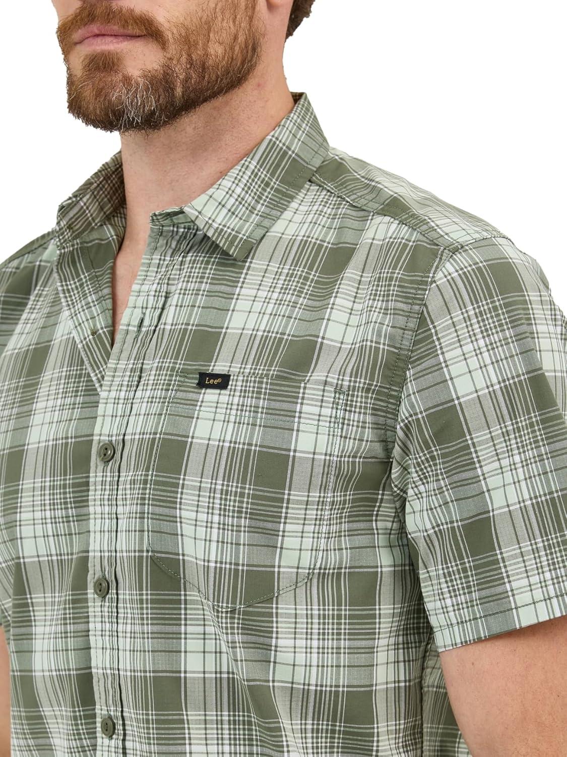 imageLee Mens Extreme Motion Short Sleeve Performance ShirtOlive Grove Plaid