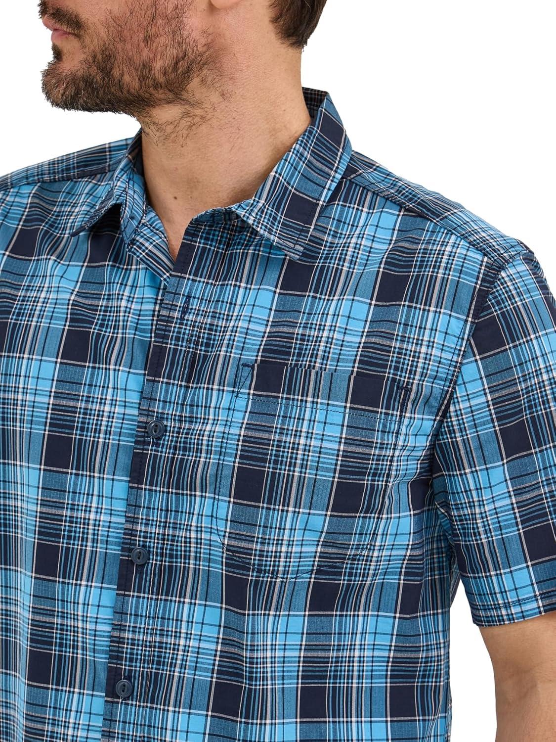 imageLee Mens Extreme Motion Short Sleeve Performance ShirtRivet Navy Plaid