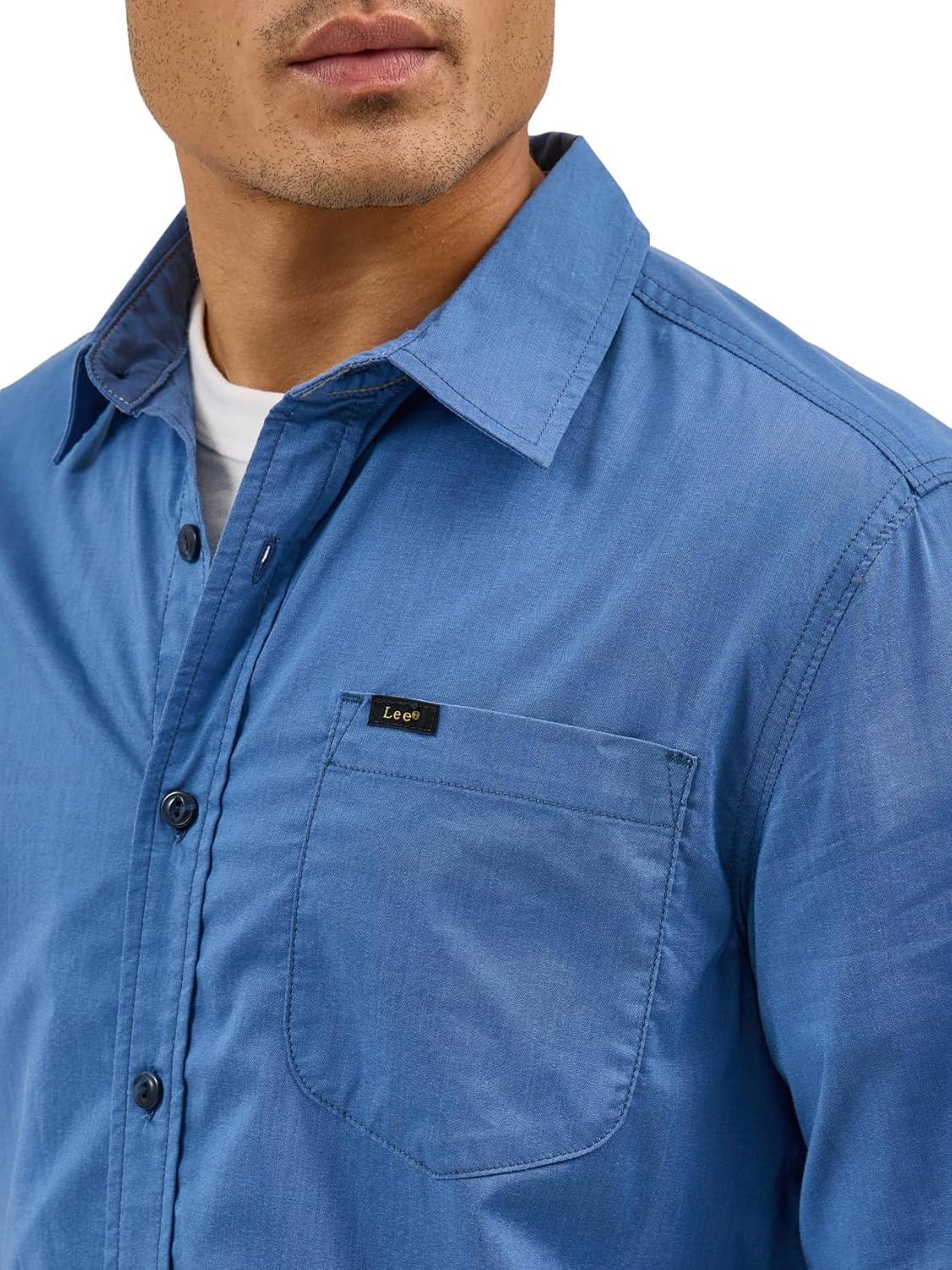 imageLee Mens X Move Long Sleeve AllPurpose 1 Pocket ShirtMidcentury Blue